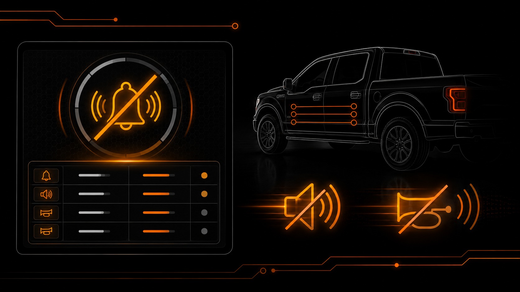 F-150 cluster and chime planning visual with checklist-style feature controls